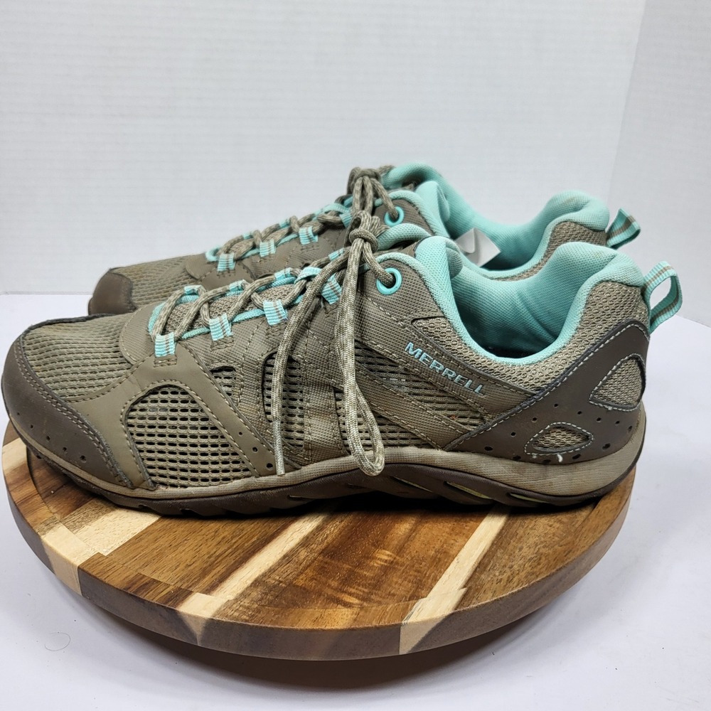Merrell Hiking Shoes Women 9.5 Brown Aqua Good Mesh Trail Performance Hiker
